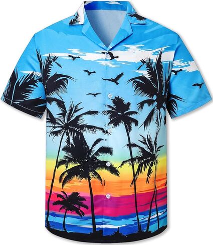 QZH.DUAO Men's & Boys Hawaiian Shirt Cuban Collar Short Sleeve Button Down Shirt Tropical Summer Beach Shirts in Kuwait