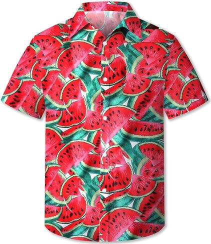 QZH.DUAO Men's & Boys Hawaiian Shirt Cuban Collar Short Sleeve Button Down Shirt Tropical Summer Beach Shirts in Kuwait