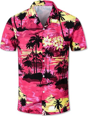 QZH.DUAO Men's & Boys Hawaiian Shirt Cuban Collar Short Sleeve Button Down Shirt Tropical Summer Beach Shirts in Kuwait