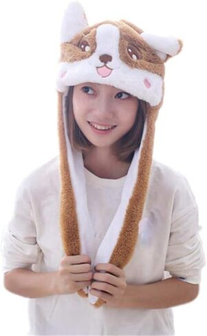 Ear Moving Jumping Hat Plush Animal Winter Headwear for Women in Saudi Arabia