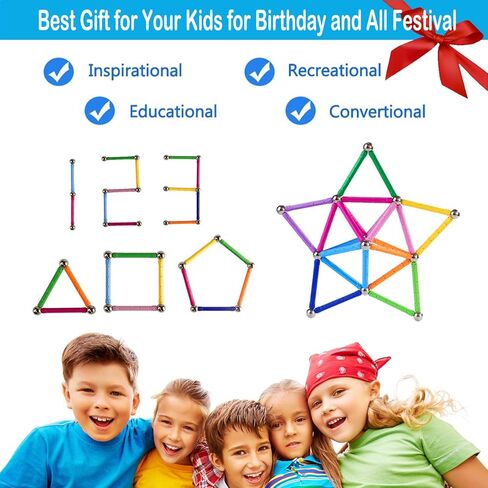 Veatree 206 Pieces Magnetic Building Sticks Blocks Toys, Magnet Educational Toys STEM Toys for Kids and Adult, 3D Non-Toxic Building Toy with Storage Bag in Saudi Arabia