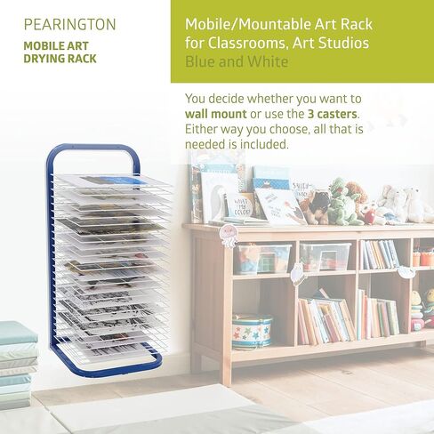 Pearington 25-Shelf Mobile/Wall Mountable Art Drying Rack for Art Studios & Classrooms, 13" D x 17.5" W x 39.4" H, Black/White in Saudi Arabia