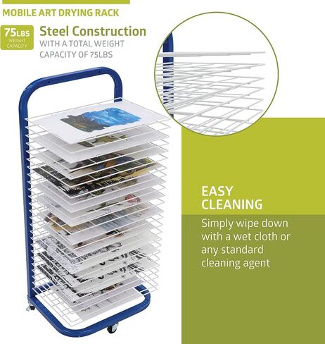 Pearington 25-Shelf Mobile/Wall Mountable Art Drying Rack for Art Studios & Classrooms, 13" D x 17.5" W x 39.4" H, Black/White in Saudi Arabia
