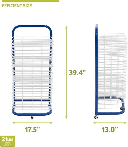 Pearington 25-Shelf Mobile/Wall Mountable Art Drying Rack for Art Studios & Classrooms, 13" D x 17.5" W x 39.4" H, Black/White in Saudi Arabia