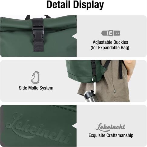 Rolltop Backpack Waterproof - 17 Inch Laptop Backpack with Compartments for Men & Women, Roll Up Travel Bag for Business,Work,Camping (Black) in Saudi Arabia