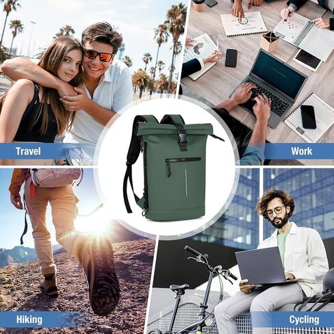 Rolltop Backpack Waterproof - 17 Inch Laptop Backpack with Compartments for Men & Women, Roll Up Travel Bag for Business,Work,Camping (Black) in Saudi Arabia