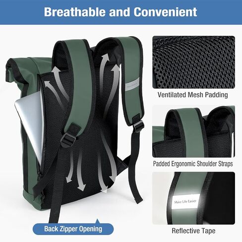 Rolltop Backpack Waterproof - 17 Inch Laptop Backpack with Compartments for Men & Women, Roll Up Travel Bag for Business,Work,Camping (Black) in Saudi Arabia