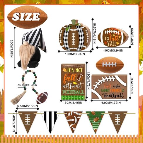 15 قطعة من صينية تزيين كرة القدم المتدرجة لتزيين كرة القدم في الخريف، علامات خشبية ريفية لديكور المنزل، إكليل كرة القدم جنوم الخرزة لعيد الشكر، رف طاولة المنزل، عطلة المطبخ in Kuwait