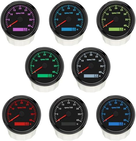 ELING 3 3/8 ''مقياس سرعة دوران محرك الديزل 4000 دورة في الدقيقة مع عداد ساعة 12 فولت 24 فولت مع 8 ألوان خلفية لسفن RV ATV in Kuwait