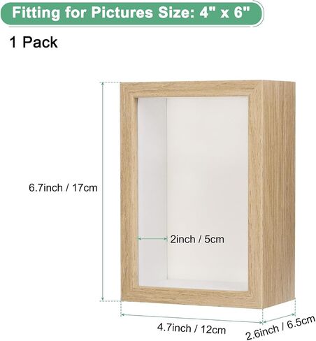 Shadow Box Frame, 4 x 6 Inch Wooden Dried Flower Photo Frame Deep Box Frame Shadow Boxes Display Case for Flower/Tickets/DIY Craft, Display Frame Shadow Box [Natural Color] in Saudi Arabia