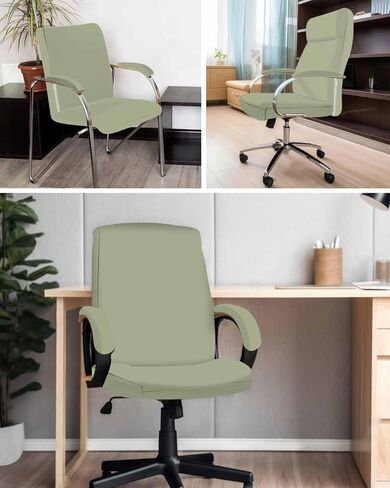 Sage Green Office Chair Cover with Armrest Covers & Zipper, Farmhouse Sage Green Decor Spandex Computer Chair Covers, Universal Rotating Desk Chair Slipcovers Protector, L in Saudi Arabia