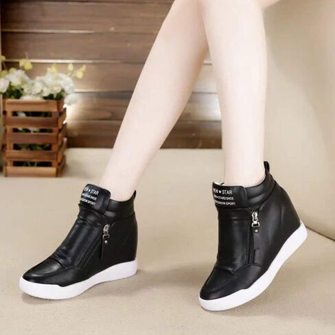 LIURUIJIA Women's Ankle Boots Fashion Wedge Sneakers For Women Dressy High-Top Invisible Heel Casual Black White Red Platform Shoes in Kuwait