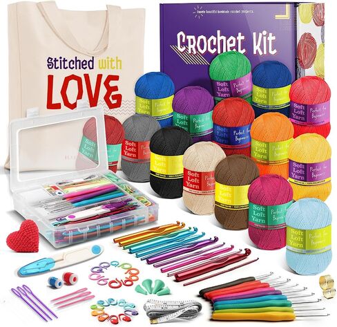 Learn to Crochet Kit for Beginners Adults – Beginner Crochet Kit for Adults and Kids, 80 Piece Crochet Set with Step-by-Step Guide and Projects Book, Crochet Starter Kit, Crochet Yarn, and Hooks in Kuwait
