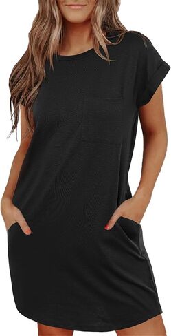 Ekouaer Tshirt Nightgowns for Women Slub-Knit Sleepshirt Soft Night Gown Casual Sleepwear Night Shirt with Pockets S-2XL in Saudi Arabia