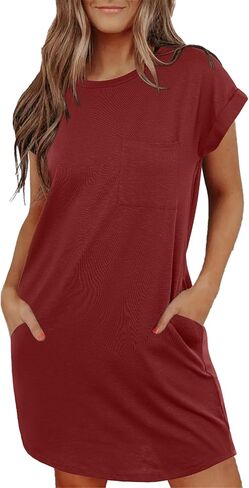 Ekouaer Tshirt Nightgowns for Women Slub-Knit Sleepshirt Soft Night Gown Casual Sleepwear Night Shirt with Pockets S-2XL in Saudi Arabia