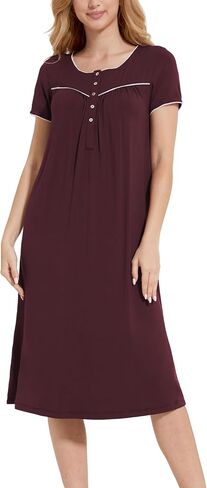 GYS Women's Nightgown Short Sleeve Sleepwear Soft Sleepshirts Comfy Sleep Dress, Viscose Made from Bamboo in Saudi Arabia