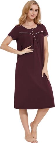 GYS Women's Nightgown Short Sleeve Sleepwear Soft Sleepshirts Comfy Sleep Dress, Viscose Made from Bamboo in Saudi Arabia