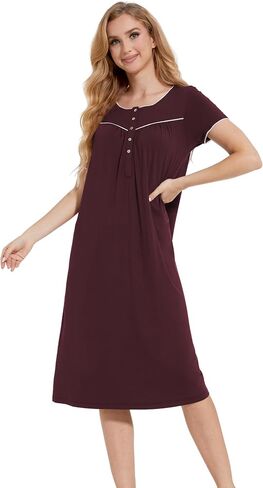 GYS Women's Nightgown Short Sleeve Sleepwear Soft Sleepshirts Comfy Sleep Dress, Viscose Made from Bamboo in Saudi Arabia