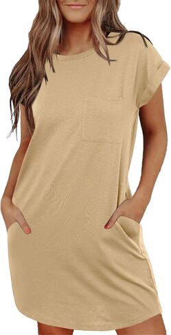 Ekouaer Tshirt Nightgowns for Women Slub-Knit Sleepshirt Soft Night Gown Casual Sleepwear Night Shirt with Pockets S-2XL in Saudi Arabia