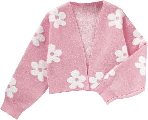 Floerns Girl's Floral Print Long Sleeve Open Front Knit Wear Cardigan Sweater in Saudi Arabia