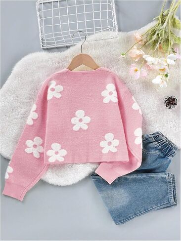 Floerns Girl's Floral Print Long Sleeve Open Front Knit Wear Cardigan Sweater in Saudi Arabia