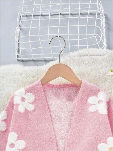 Floerns Girl's Floral Print Long Sleeve Open Front Knit Wear Cardigan Sweater in Saudi Arabia