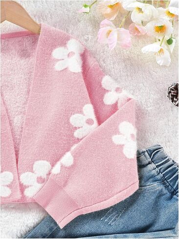 Floerns Girl's Floral Print Long Sleeve Open Front Knit Wear Cardigan Sweater in Saudi Arabia