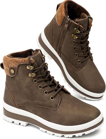 kufeiti Women's Winter Boots Black Combat Boots for Women Platform Waterproof Fuzzy Snow Ankle Boots with Side Zipper in Kuwait