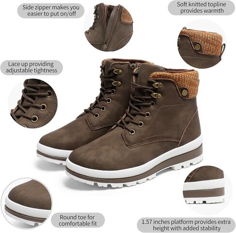 kufeiti Women's Winter Boots Black Combat Boots for Women Platform Waterproof Fuzzy Snow Ankle Boots with Side Zipper in Kuwait