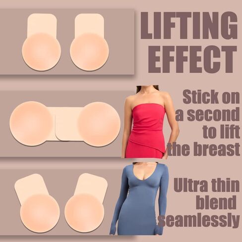Boobytape for Breast Lift - Reusable Invisible Instant Silicone Nipple Cover Adhesive Sticky Strapless Push Up Bras for Women Boob Tape Nippies Breast Lift Pasties Fit A-D Cups, Can Customize Cut in Saudi Arabia