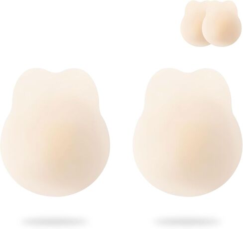 Nipple Covers Lift Sticky Adhesive Bra Silicone Breast Lift Pasties for Strapless Dress Breast Covers Reusable (Large(Fits D+ Cups)) Beige in Kuwait