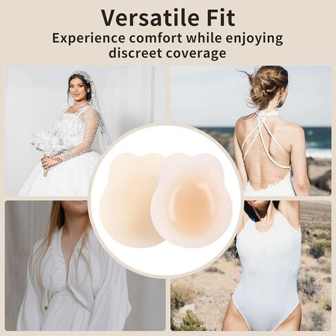 Nipple Covers Lift Sticky Adhesive Bra Silicone Breast Lift Pasties for Strapless Dress Breast Covers Reusable (Large(Fits D+ Cups)) Beige in Kuwait