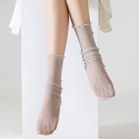 3Pack Women's Sheer Glitter Socks Frilly Metallic Sparkle Shiny Slouch Socks Soft Tulle Fashion Party Girls Socks in Saudi Arabia