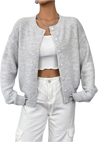 GORGLITTER Women's Button Down Drop Shoulder Pastel Knit Cardigan Open Front Cute Long Sleeve Sweater in Saudi Arabia