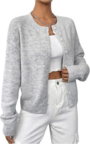 GORGLITTER Women's Button Down Drop Shoulder Pastel Knit Cardigan Open Front Cute Long Sleeve Sweater in Saudi Arabia