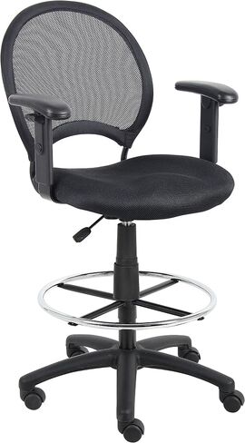 Boss Office Products Mesh Drafting Stool with Adjustable Arms in Black in Saudi Arabia