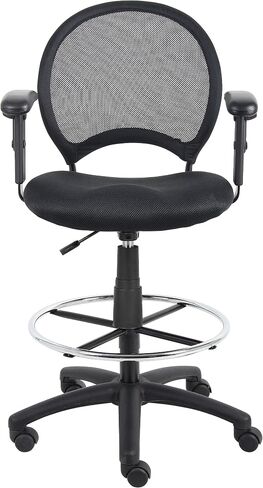 Boss Office Products Mesh Drafting Stool with Adjustable Arms in Black in Saudi Arabia