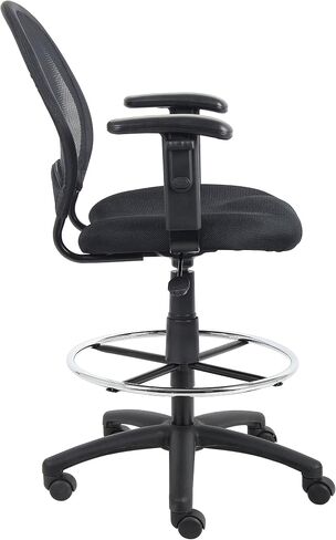 Boss Office Products Mesh Drafting Stool with Adjustable Arms in Black in Saudi Arabia