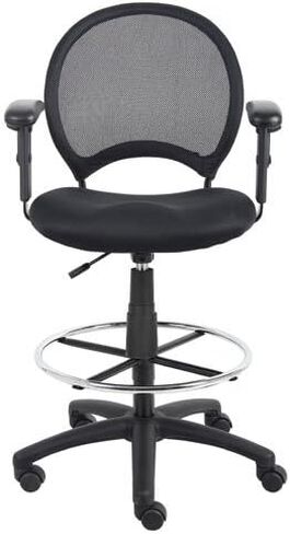 Boss Office Products Mesh Drafting Stool with Adjustable Arms in Black in Saudi Arabia