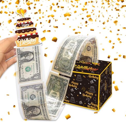 Birthday Money Box for Cash Gift Pull, Birthday Cake Card Box Gold Black Cardboard Card Box Pull Out Money Box Surprise Gift Box Holder for Birthday Baby Shower Party Supplies in Saudi Arabia