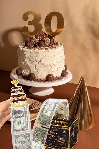 Birthday Money Box for Cash Gift Pull, Birthday Cake Card Box Gold Black Cardboard Card Box Pull Out Money Box Surprise Gift Box Holder for Birthday Baby Shower Party Supplies in Saudi Arabia