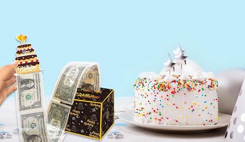 Birthday Money Box for Cash Gift Pull, Birthday Cake Card Box Gold Black Cardboard Card Box Pull Out Money Box Surprise Gift Box Holder for Birthday Baby Shower Party Supplies in Saudi Arabia