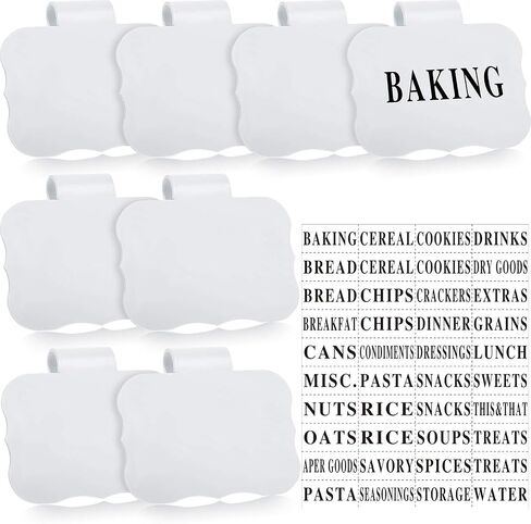 Zonon 8 Pieces Kitchen Clip Label Holders Removable Acrylic Bin Clips with 40 Pieces Pantry Labels Stickers for Storage Baskets (White Square Label Holders and Black Words) in Saudi Arabia
