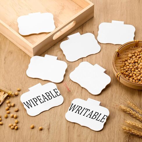 Zonon 8 Pieces Kitchen Clip Label Holders Removable Acrylic Bin Clips with 40 Pieces Pantry Labels Stickers for Storage Baskets (White Square Label Holders and Black Words) in Saudi Arabia