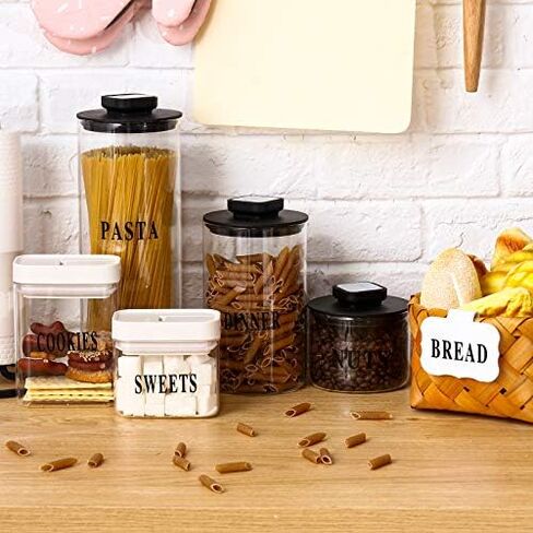 Zonon 8 Pieces Kitchen Clip Label Holders Removable Acrylic Bin Clips with 40 Pieces Pantry Labels Stickers for Storage Baskets (White Square Label Holders and Black Words) in Saudi Arabia