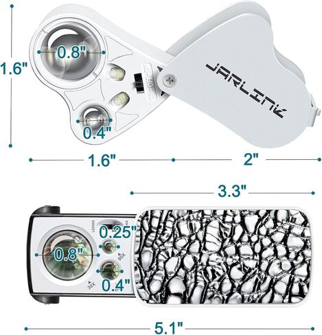 JARLINK 2 Pack Jewellers Loupe، 30X 60X 90X مضيئة المجوهرات العين العدسة المكبرة وحلقة زجاجية مكبرة مع ضوء أسود للأشعة فوق البنفسجية وضوء LED مشرق للأحجار الكريمة والمجوهرات والماس والعملات المعدنية والطوابع (أسود) in Kuwait