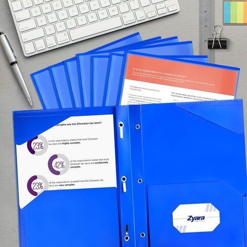 72 pcs Blue Plastic Folders with Clear Front Pocket 2 Pocket Folders with 3 Prongs Pocket Folders with Brads and Card Slot Fit Letter Size Paper for Office School Home Bussiness in Kuwait