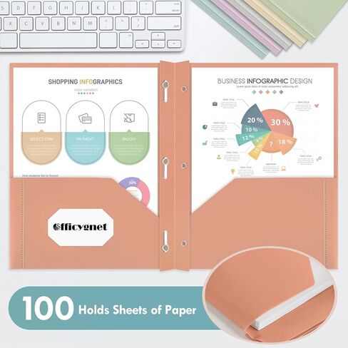 officygnet 6 حزم 2 مجلدات جيب مع قفل شوكات، المجلدات البلاستيكية الثقيلة السائبة مع جيوب أمامية واضحة، ألوان الباستيل الصامتة مجلدات جيب السحب للوازم المدرسية المكتبية، حجم الرسالة in Kuwait