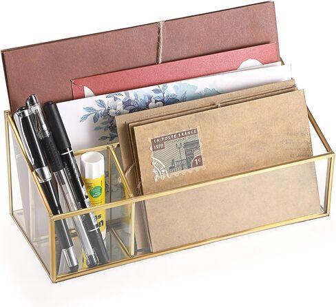 منظمو المكتب من الزجاج الذهبي BTSKY، منظمو البريد، منظمو الفواتير، ملحقات سطح المكتب ومنظمات مساحة العمل مع فتحتين لحامل البريد، فارز الرسائل وحامل القلم والقلم الرصاص in Kuwait