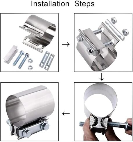 3.75 بوصة مشبك عادم بشريط مفصل، 3 3/4 بوصة (95 مم) كاتم صوت عادم مشترك بعقب أنبوب مشبك كم مقرنة من الفولاذ المقاوم للصدأ مناسبة لأنابيب العادم، كاتم الصوت، المشعبات، المقرنة in Kuwait